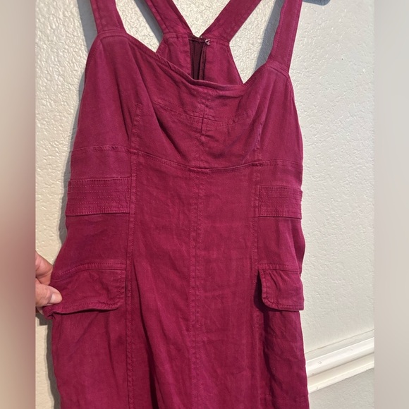 Anthropologie Raspberry Flap Pocket Stretch Linen Blend Zip Mini Dress Size 4 - Picture 8 of 8